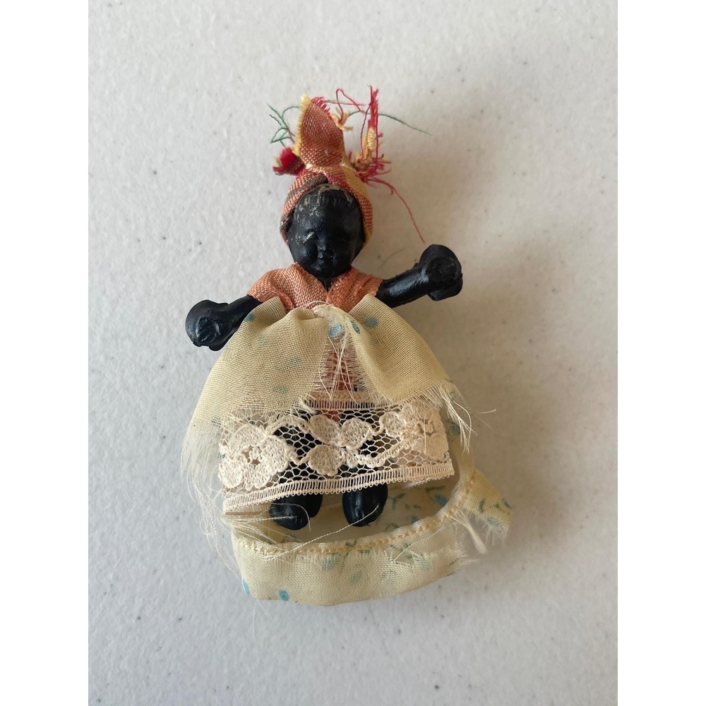 Vintage 1950's Miniature Folk Art Doll Composition Hand Painted 3.25 Inch